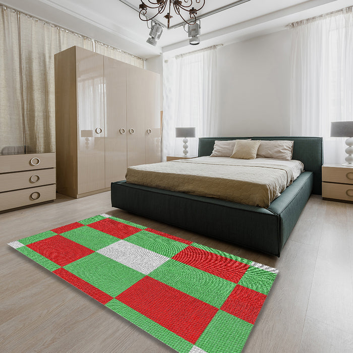 Patterned Green Novelty Rug in a Bedroom, pat1162