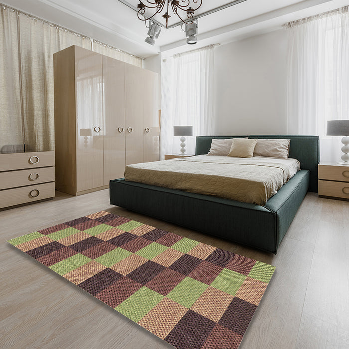 Patterned Sepia Brown Rug in a Bedroom, pat1163brn