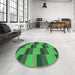 Round Patterned Forest Green Rug in a Office, pat1163grn