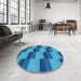 Round Patterned Blue Rug in a Office, pat1163lblu