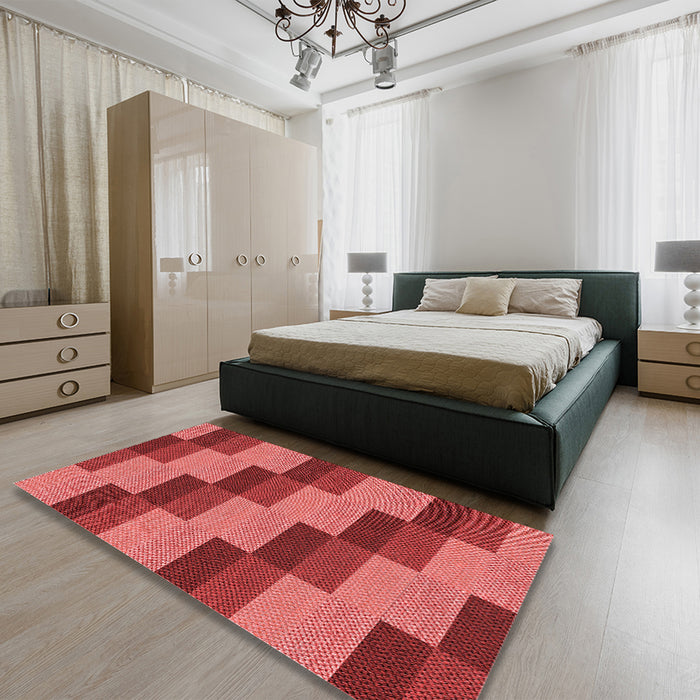 Round Machine Washable Transitional Red Rug in a Office, wshpat1163rd