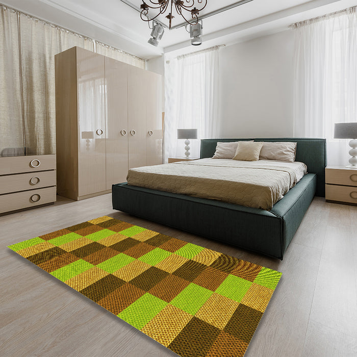 Patterned Saddle Brown Rug in a Bedroom, pat1163yw