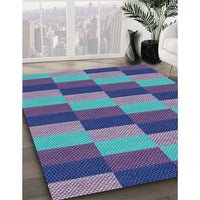 Patterned Denim Blue Novelty Rug, pat1163