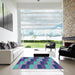 Square Patterned Denim Blue Novelty Rug in a Living Room, pat1163