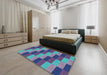 Patterned Denim Blue Novelty Rug in a Bedroom, pat1163