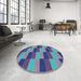 Round Patterned Denim Blue Novelty Rug in a Office, pat1163