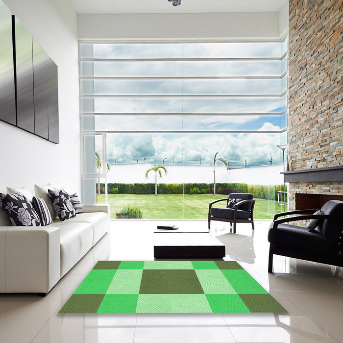 Square Patterned Dark Lime Green Rug in a Living Room, pat1164grn