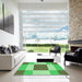 Square Patterned Dark Lime Green Rug in a Living Room, pat1164grn