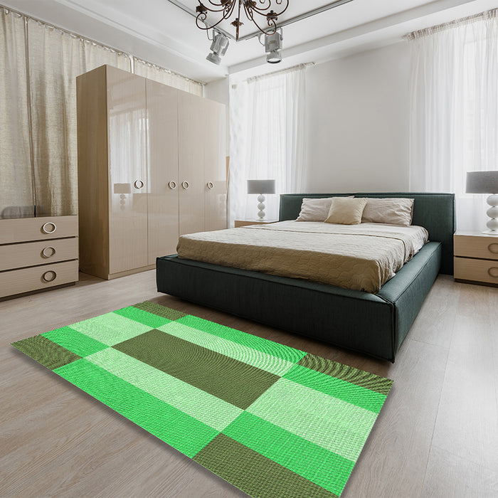 Patterned Dark Lime Green Rug in a Bedroom, pat1164grn