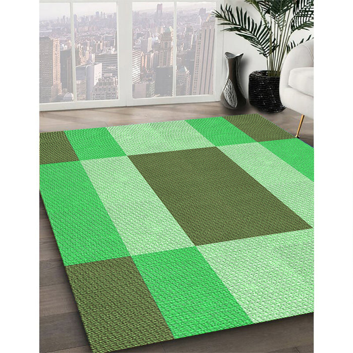 Patterned Dark Lime Green Rug in Family Room, pat1164grn