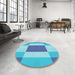 Round Patterned Blue Rug in a Office, pat1164lblu