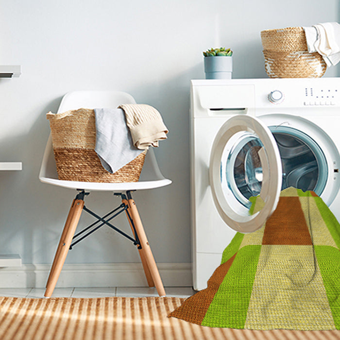 Machine Washable Transitional Green Rug in a Washing Machine, wshpat1164yw