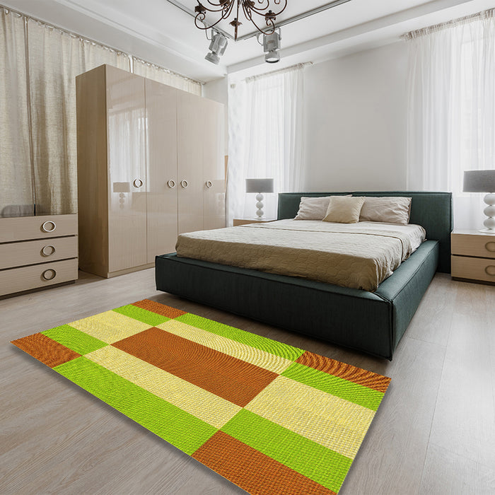Patterned Green Rug in a Bedroom, pat1164yw