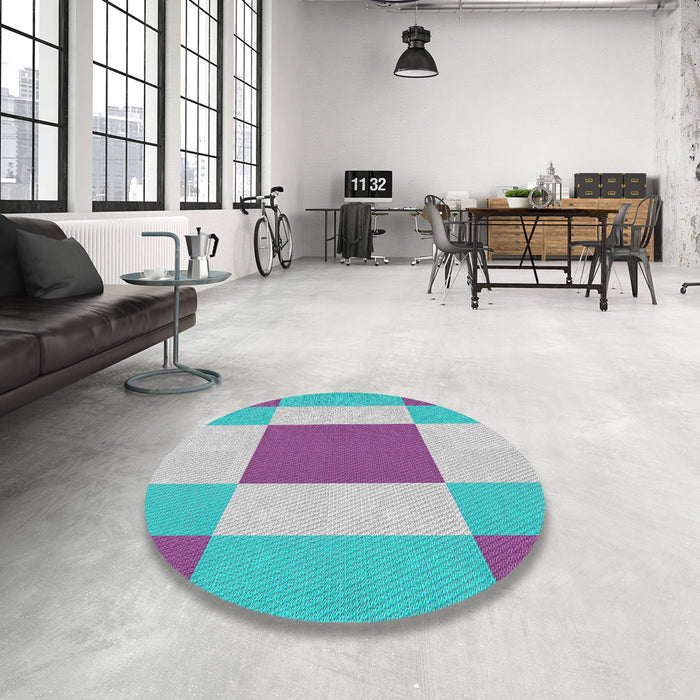 Round Machine Washable Transitional Blue Rug in a Office, wshpat1164