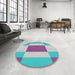 Round Patterned Blue Novelty Rug in a Office, pat1164