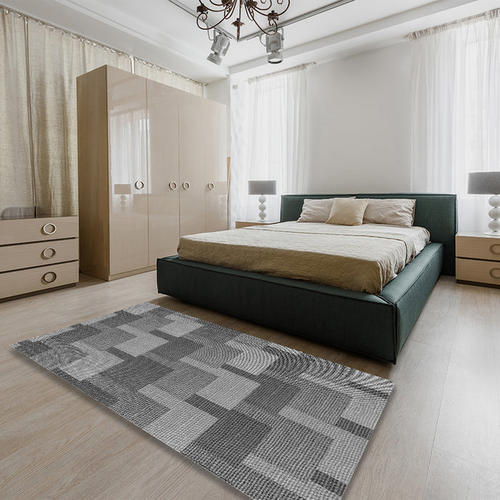 Patterned Dark Gray Rug in a Bedroom, pat1166gry