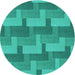 Square Patterned Dark Turquoise Green Rug, pat1166lblu