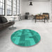 Round Patterned Dark Turquoise Green Rug in a Office, pat1166lblu