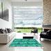 Square Patterned Dark Turquoise Green Rug in a Living Room, pat1166lblu