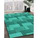 Patterned Dark Turquoise Green Rug in Family Room, pat1166lblu