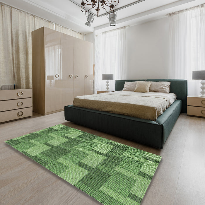 Machine Washable Transitional Shamrock Green Rug in a Bedroom, wshpat1166