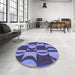 Round Patterned Blue Rug in a Office, pat1167blu