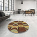 Round Patterned Red Brown Rug in a Office, pat1167brn