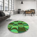 Round Patterned Dark Forest Green Rug in a Office, pat1167grn