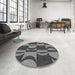 Round Patterned Dark Gray Black Rug in a Office, pat1167gry