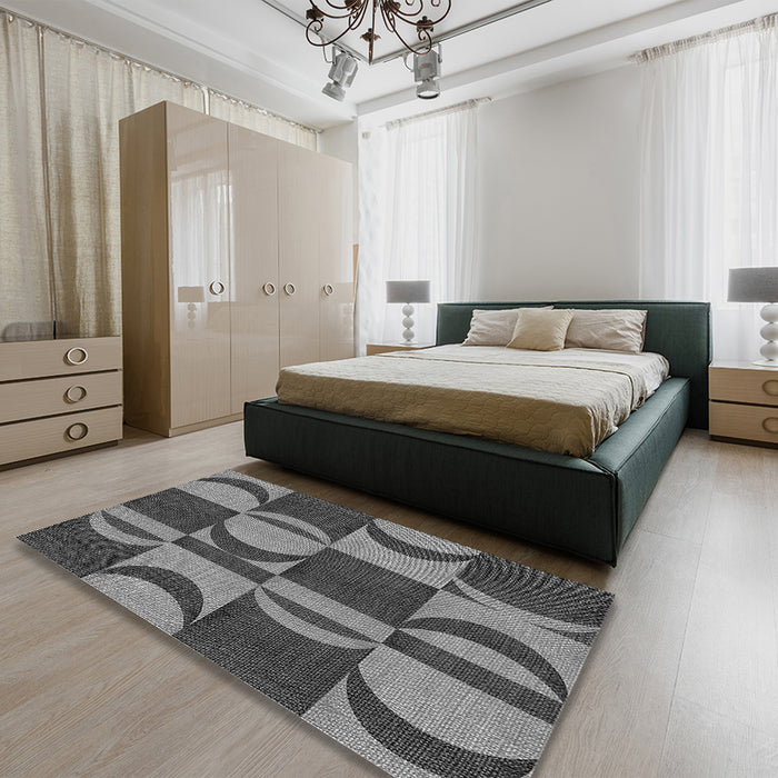 Patterned Dark Gray Black Rug in a Bedroom, pat1167gry