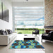 Square Patterned Charcoal Blue Rug in a Living Room, pat1167lblu