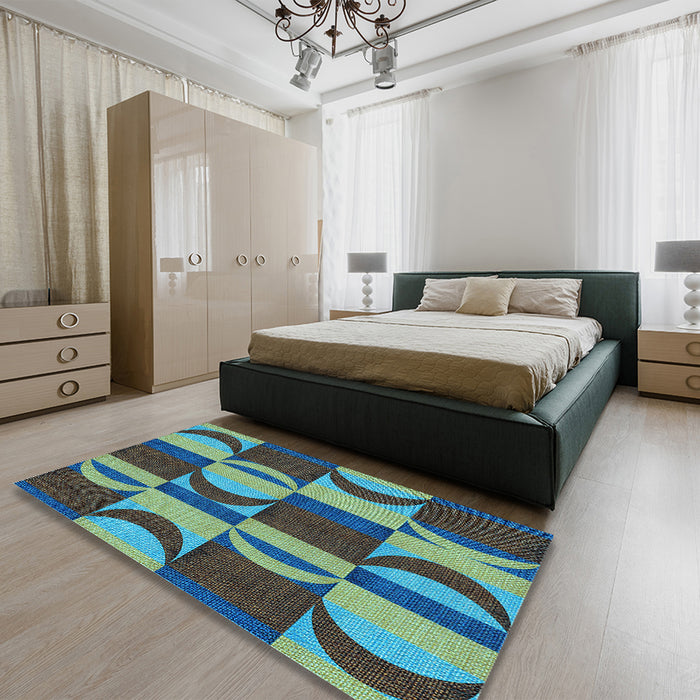 Patterned Charcoal Blue Rug in a Bedroom, pat1167lblu