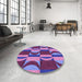 Round Patterned Dark Magenta Purple Rug in a Office, pat1167pur