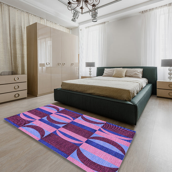 Patterned Dark Magenta Purple Rug in a Bedroom, pat1167pur