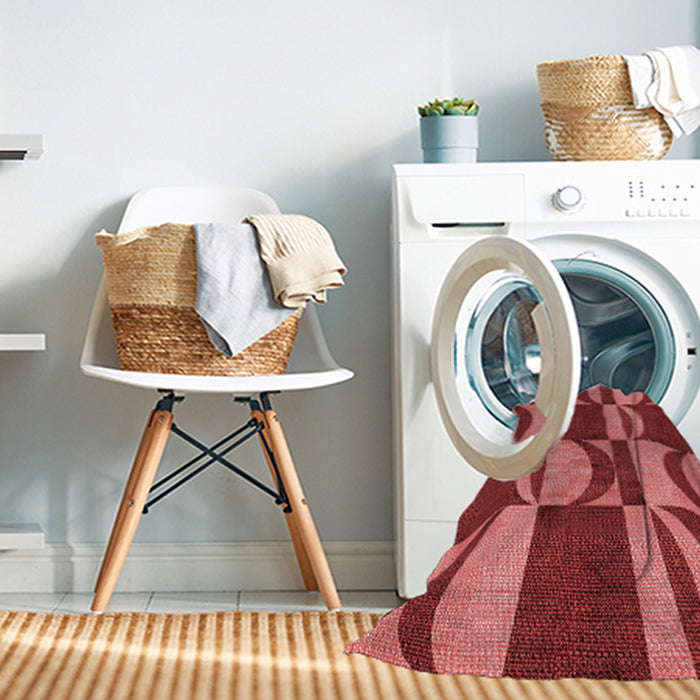 Machine Washable Transitional Red Rug in a Washing Machine, wshpat1167rd