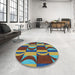 Round Patterned Green Novelty Rug in a Office, pat1167