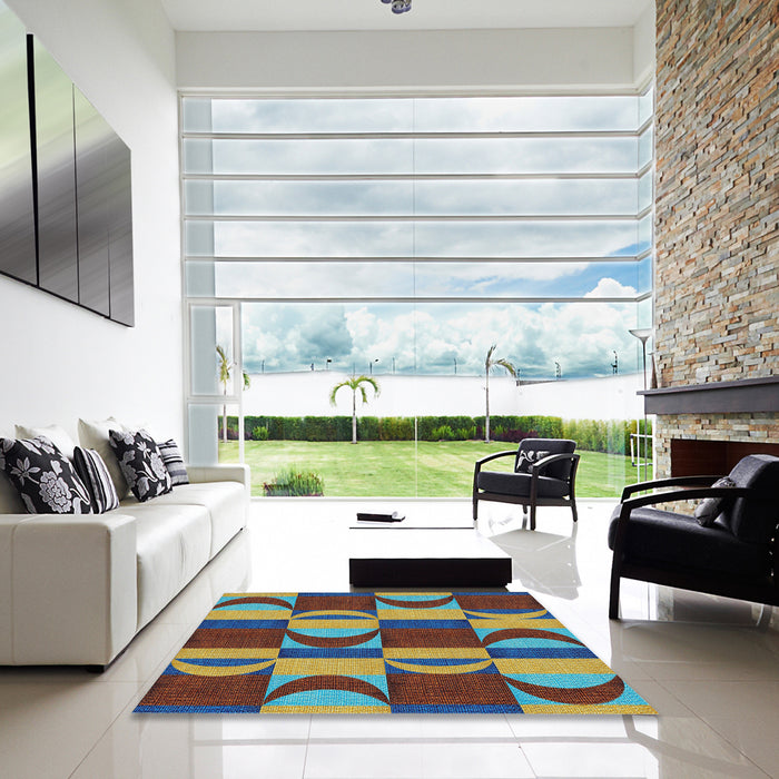 Square Machine Washable Transitional Green Rug in a Living Room, wshpat1167