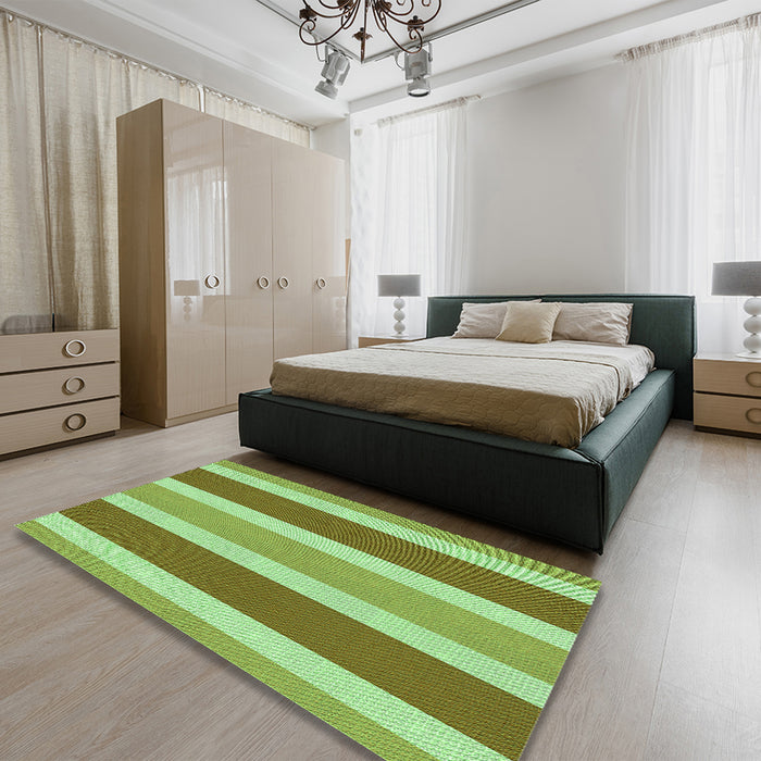 Patterned Olive Green Rug in a Bedroom, pat1168grn