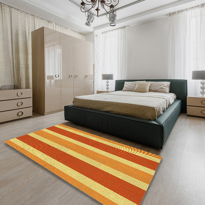 Patterned Saffron Yellow Rug in a Bedroom, pat1168yw