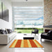 Square Patterned Saffron Yellow Rug in a Living Room, pat1168yw