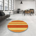 Round Patterned Saffron Yellow Rug in a Office, pat1168yw