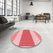 Round Patterned Deep Rose Pink Rug in a Office, pat1169rd