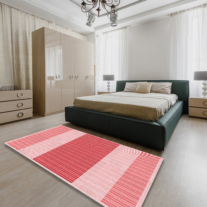 Patterned Deep Rose Pink Rug in a Bedroom, pat1169rd