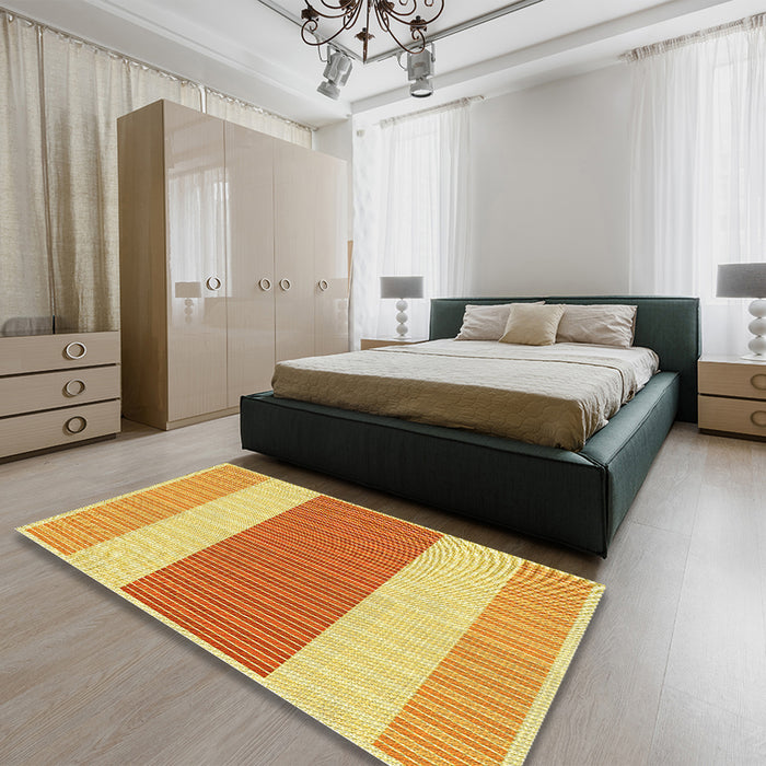 Patterned Orange Red Orange Rug in a Bedroom, pat1169yw