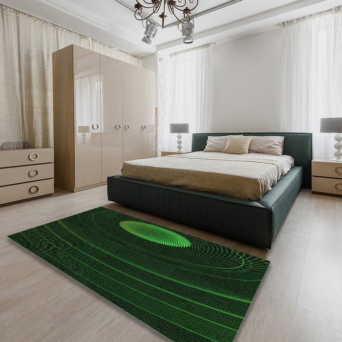 Patterned Green Rug in a Bedroom, pat117grn