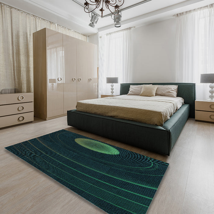 Patterned Black Rug in a Bedroom, pat117lblu