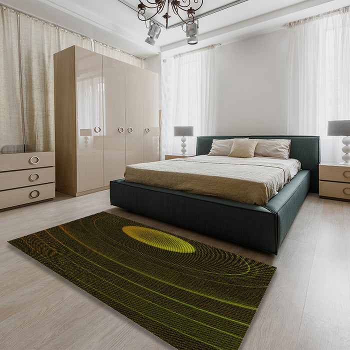 Patterned Black Rug in a Bedroom, pat117yw