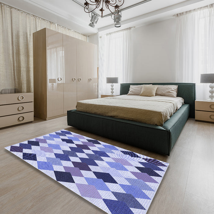 Patterned Slate Blue Rug in a Bedroom, pat1170blu