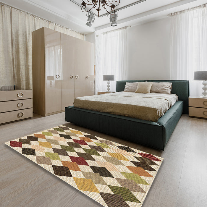 Patterned Saddle Brown Rug in a Bedroom, pat1170brn