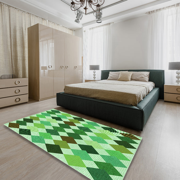 Patterned Forest Green Rug in a Bedroom, pat1170grn